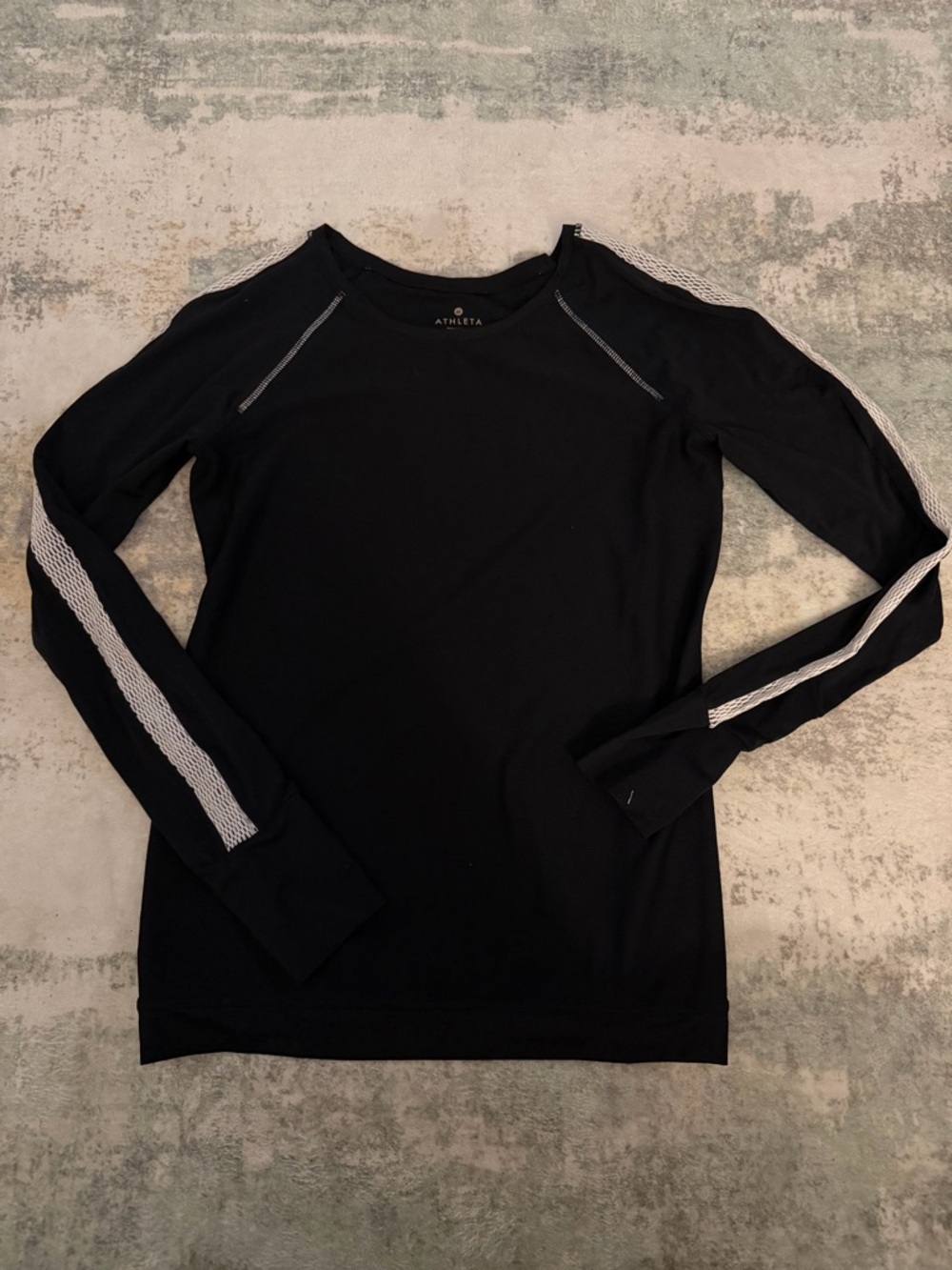 Athleta Black Long Sleeve Compression Shirt with White Sleeve Netting